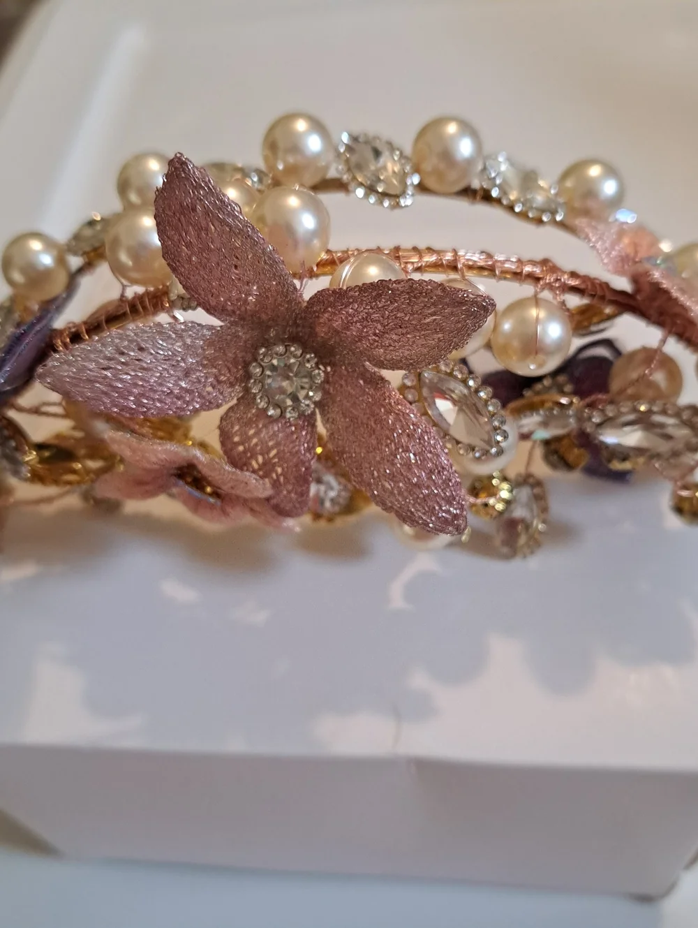 Rhinestone Tiara with Floral and Pearl Accents